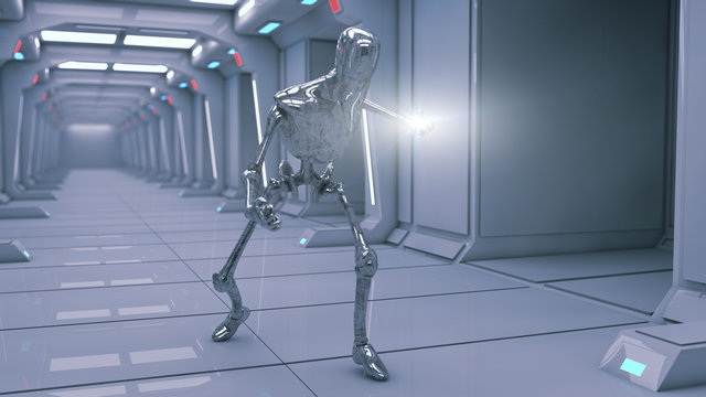 Futuristic interior architecture and robot