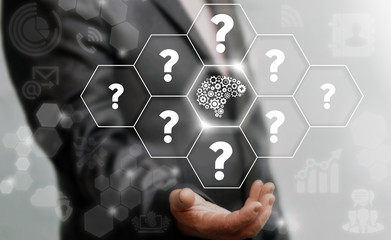 Business industrial brain gear web development ideas question cloud concept. Brainstorm idea...