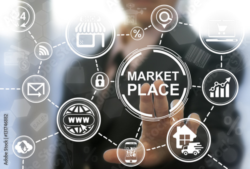 Market Place Store Navigation Shopping Web Computer Online Business Concept Marketplace Shop Location Trolley Icon Buy Internet Market Supermarket Marketing Technology Wall Mural Wladimir1804