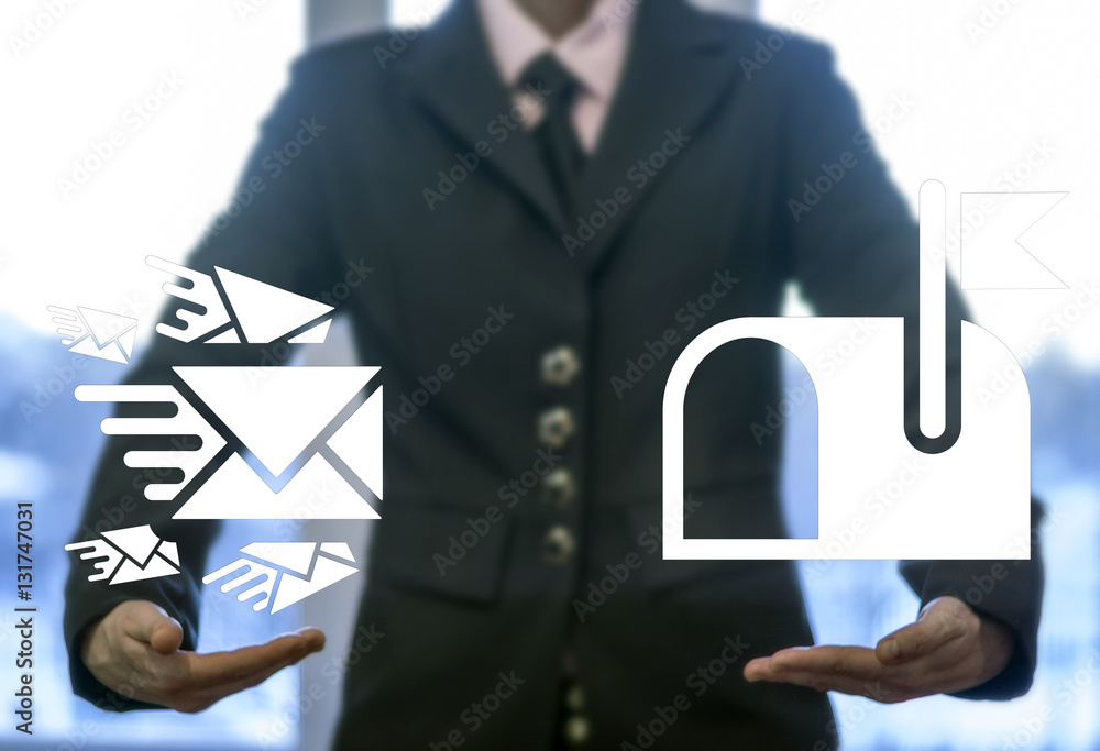 Poster digital email marketing business mail box fly cloud envelope web concept. communication social netwo