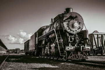 Wanddecoratie Trein Black and white photography of the old steam train  © funtozavr