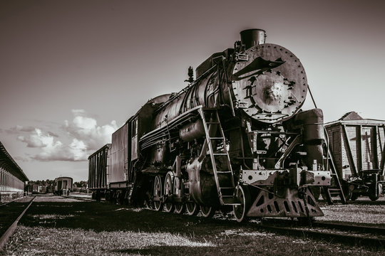 Fototapeta Black and white photography of the old steam train