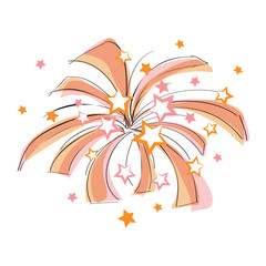 hand drawn a happiness firework celebration with stars on white background. Vector Illustration.