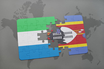 puzzle with the national flag of sierra leone and swaziland on a world map