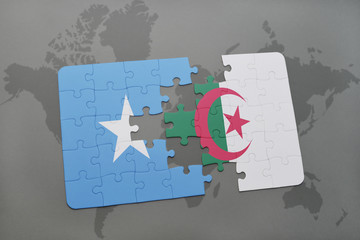 puzzle with the national flag of somalia and algeria on a world map