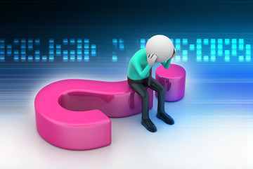 3d man sitting on a question mark