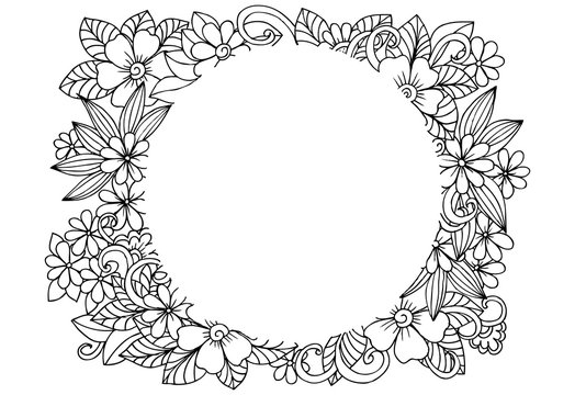Vector floral frame in black and white. Can use for coloring and
