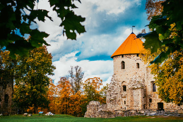 Obraz premium Old castle ruins in Cesis, town in Latvia