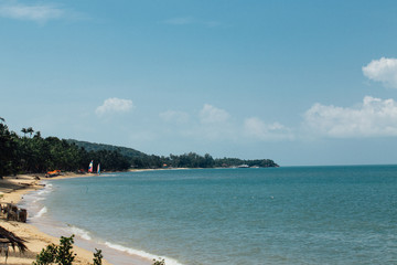 Fototapeta na wymiar Coast Hotel Beachfront, asia. Blue sea