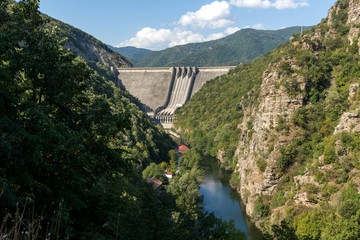 Landscape with Dam of the Vacha (Antonivanovtsy) Reservoir, Rhodopes Mountain, Bulgaria