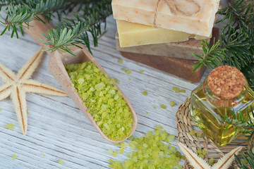Natural sea salt and handmade soap branch of pine