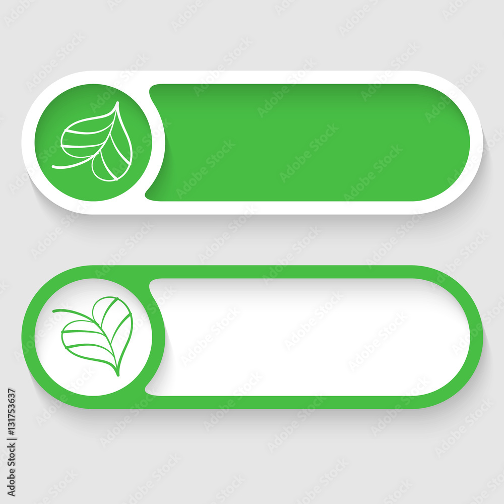 Poster set of two vector abstract buttons and leaf icon