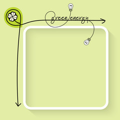 A white text box with cloverleaf icon and the words green energy