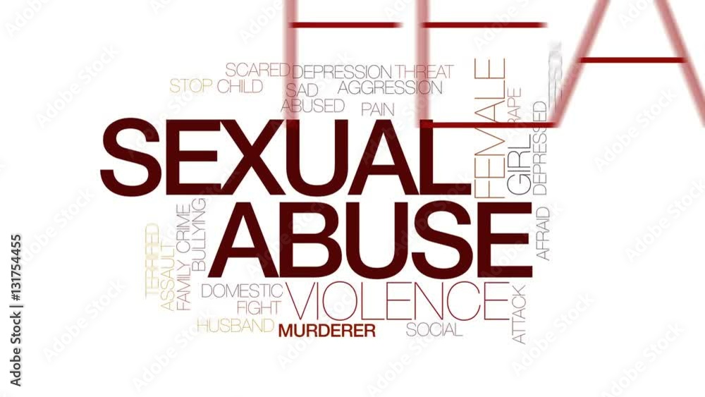 Sticker sexual abuse animated word cloud. kinetic typography.