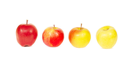 Set of four fresh apples, isolated, on white background