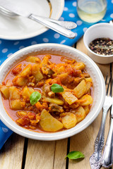 Pork stew with pumpkin and potatoes