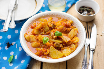 Pork stew with pumpkin and potatoes