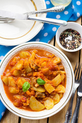 Pork stew with pumpkin and potatoes