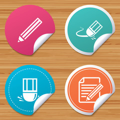 Pencil icon. Edit document file. Eraser sign.