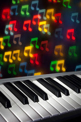 Fototapeta premium Piano Keyboard with Bokeh Notes