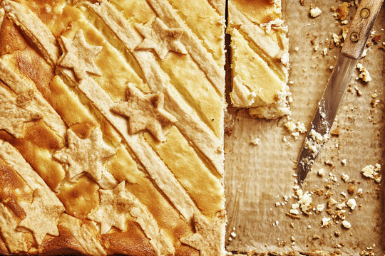 Homemade pastries - cakes on sheet trays.