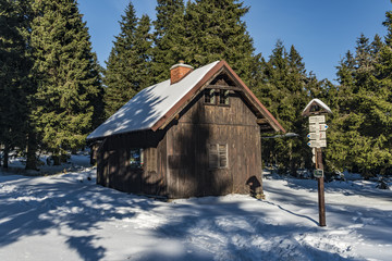 Babuse hunting cottage in winter sunny day