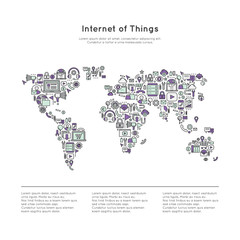 Vector Modern Icon Style Illustration of Internet of Things Concept with World Map