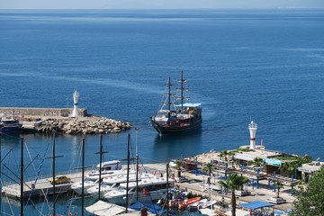 Sailing Ship Entering the Kaleici Oldtown Harbour in Antalya, Turkey