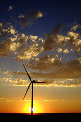 Windmill at Sunset Generating Sustainable Power