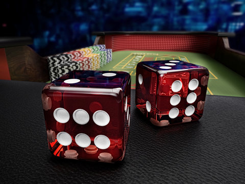 dices on craps casino table before throw