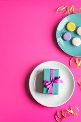 concept party on pink background top view