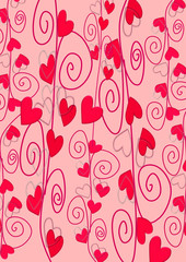 Pink hearts on a light pink background