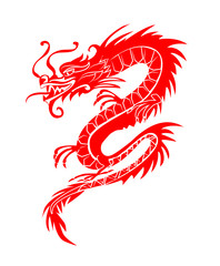 Naklejka premium Red paper cut out of a Dragon china zodiac symbols