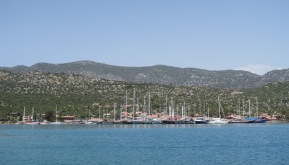 Harbour of Ucagiz with Sailing Ships, near Kekova Island and the Sunken City Simena in Turkey