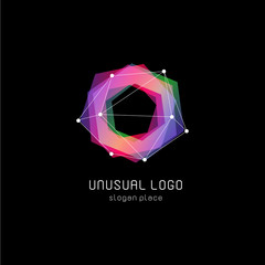 Unusual abstract geometric shapes vector logo. Circular, polygonal colorful logotypes on the black background.