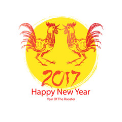 Greeting card with Rooster as animal symbol of Chinese New year 2017