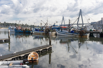 Fototapeta na wymiar Pyrmont fishing port market anzac bridge background.