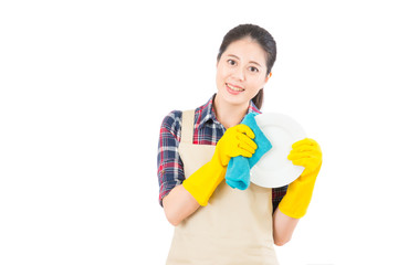 housewife washing wipe dishes with rag