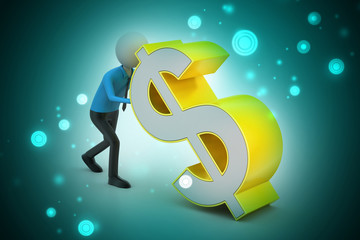 3d man pushing the dollar sign