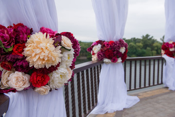 Festively beautifully decorated of flowers. Wedding decor.