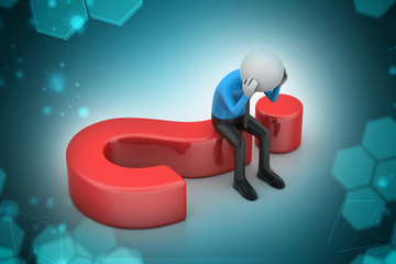 3d man sitting on a question mark