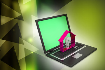 real estate business with question mark in laptop
