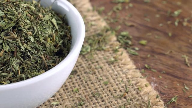 Rotating dried Stevia Leaves as not loopable 4k UHD footage