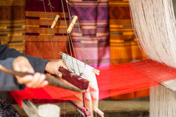 silk weaving at north Laos.