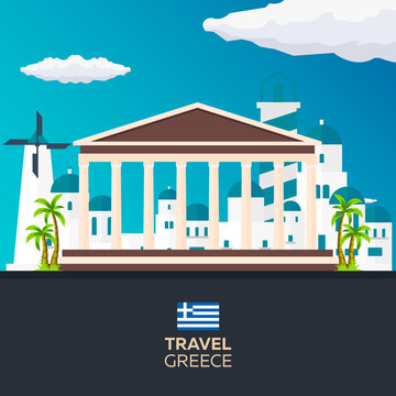 Poster Travel to Greece skyline. Acropolis. Vector illustration.