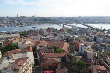Fototapeta na wymiar Panoramic View at the Golden Horn in Istanbul, Turkey