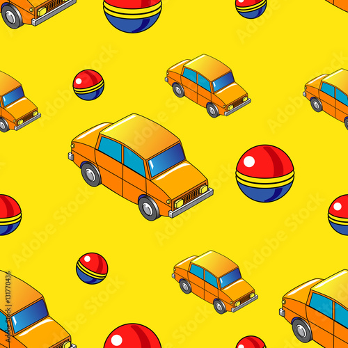 "Seamless background with cars and balls." Stock image and royaltyfree
