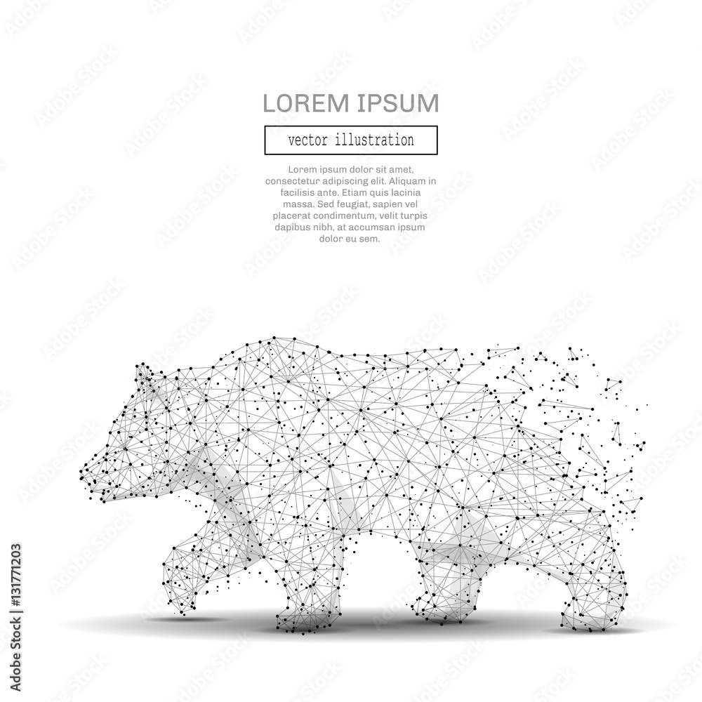 Aufkleber Abstract polygonal space low poly bear with connecting dots and lines. Wireframe Business Strength and power connection structure. Futuristic Vector Illustration.