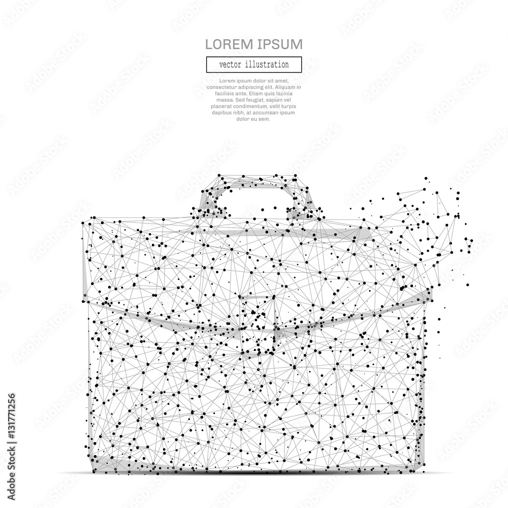 Poster abstract polygonal space low poly briefcase with connecting dots and lines. wireframe business brief