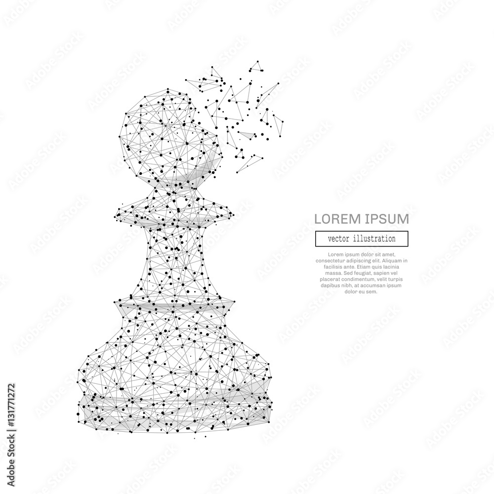 Poster Abstract polygonal space low poly chess pawn with connecting dots and lines. Wireframe Business strategy connection structure. Futuristic Vector Illustration.
